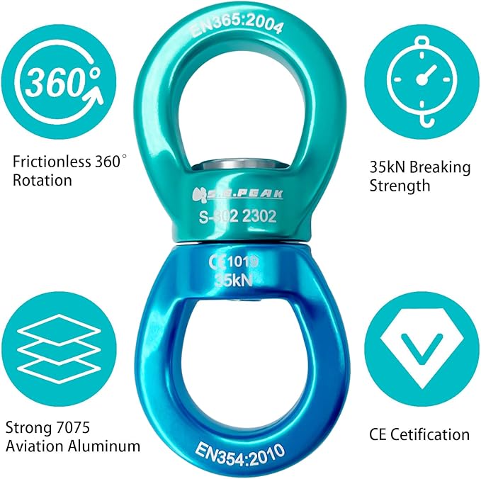 35kN Swing Swivel, CE Certified 360°Rotational Device, Silent Hanging Accessory for Tree Swing, Aerial Dance