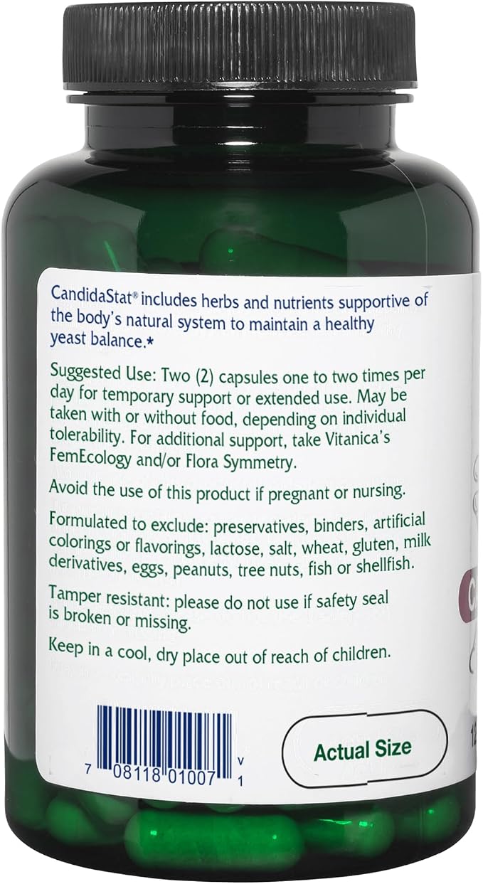 Vitanica Candidastat, Yeast Balance Supplement and Support, Vegan, 120 Capsules