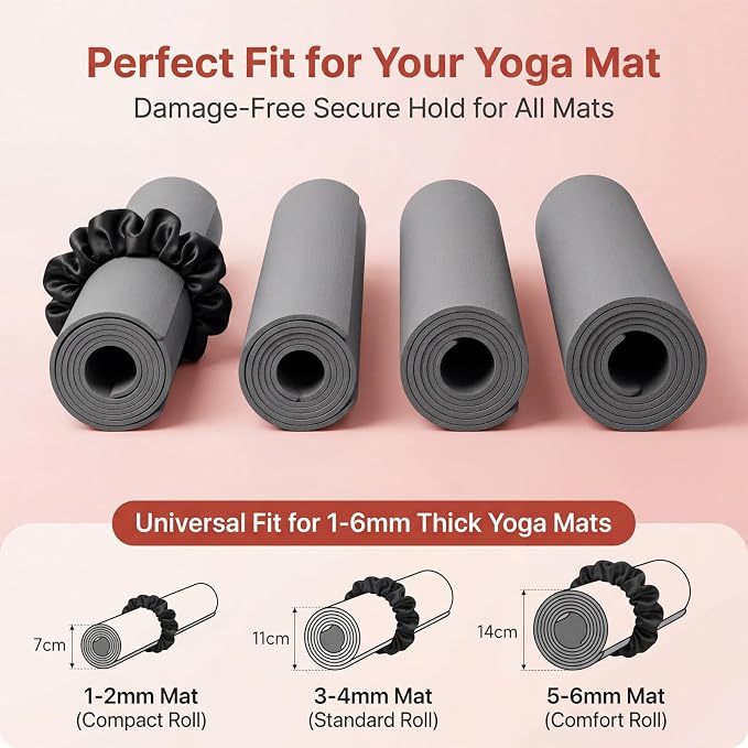 Yoga Mat Scrunchie Yoga Mat Strap Band Holds Your Yogas Mats in Style Stylish Holder Stretchable Velvet Fabric Fits All Standard Yogamats (mat not included)