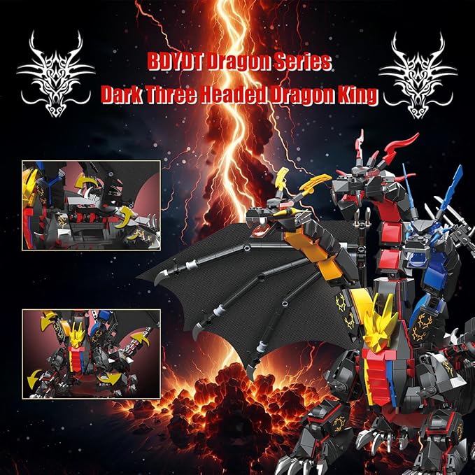 Dragon Series Dark Three Headed Dragon King Building Blocks Set （1400PCS）-Building Set Model Toys Gifts for Kid and Adult，Interesting Gifts for Dragon Enthusiasts