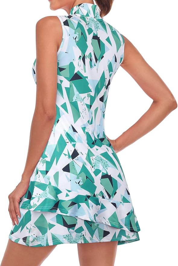 Viracy Tennis Dress for Women Sleeveless Golf Dresses with Shorts and Pockets Ruffle Zip Up Stand Collar Golf Outfits