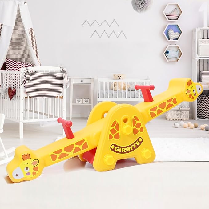 Joyful Yellow Giraffe Teeter Totter Seesaw: Rocking Fun for Two Toddlers or Kids; Indoor & Outdoor Toddler Toys for Ages 1-12, A Precious Gift for Your Dearest Child