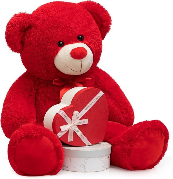 Big Teddy Bear Stuffed Animal Giant Teddy Bear Plush with Red Ribbon Bow Plush Toy Gift for Girlfriend Bride 36 inch Red