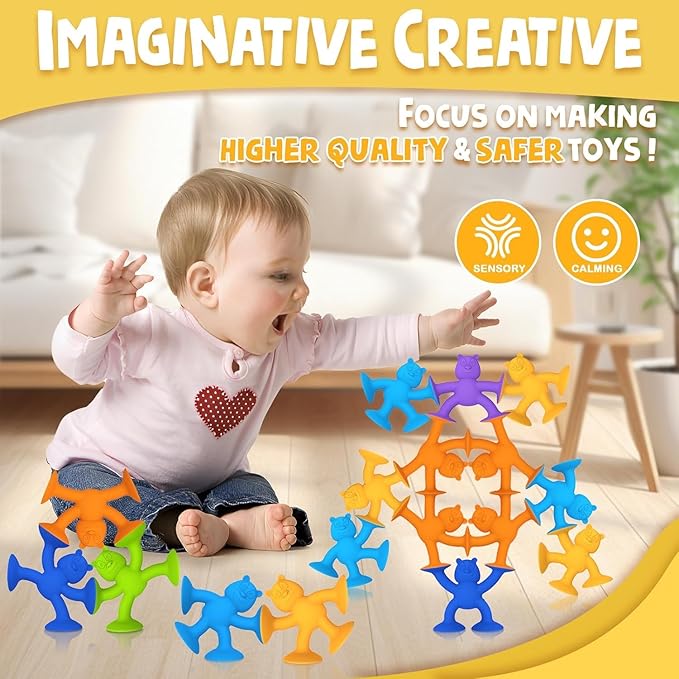Suction Cup Toys for Toddlers 1-3, Guibola 6 PCS | No Hole Bath Toy for Baby Kids, Silicone | Suction Cup Bath Toys | Sensory Window Building Toys for Boys Girls - Larger Size