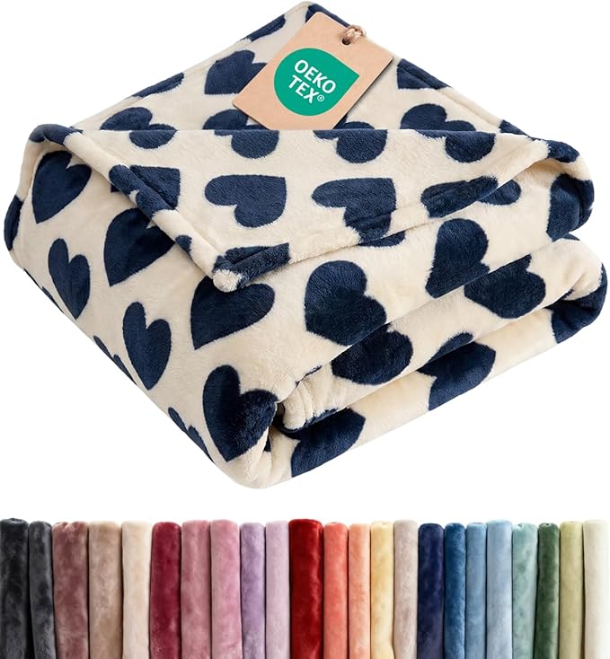 Ultra Soft Fleece Throw Blanket - College Dorm Room Essentials - Hearts | Flannel Fleece, Thick, Warm & Breathable, All Season Cozy, Anti-Static, Microplush, Lightweight for Couch, Bed & Dorm Bedding