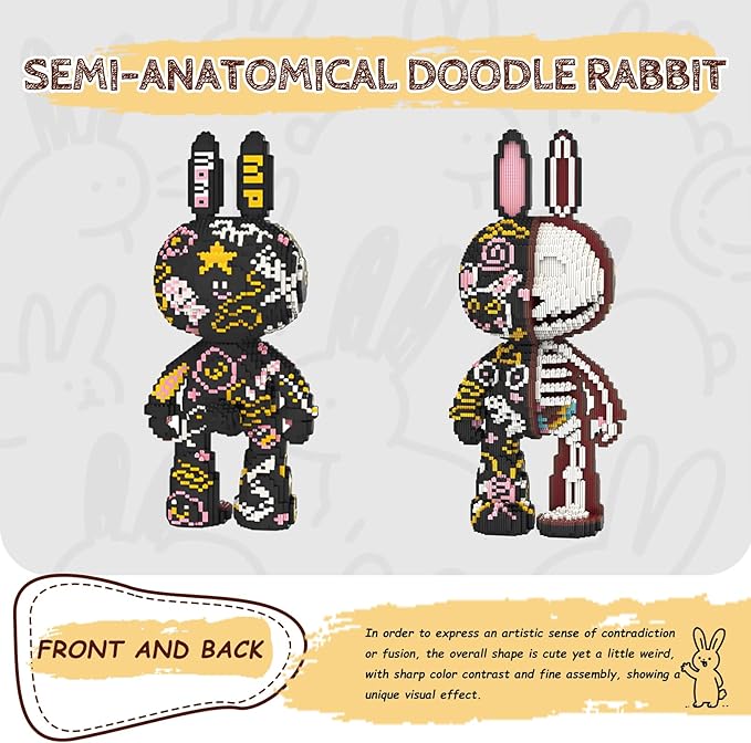 Animal Graffiti Skeleton Rabbit Mirco Building Blocks Set Cute Large Sets Toys Gift for Adults and Kids 7300 Pieces 55cm High Series