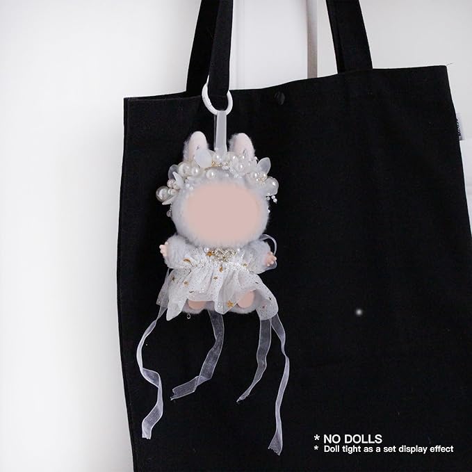 17cm Doll Clothes Set and Accessories Suit,（NO Doll） 3-Piece Set, Outfits for Clothes Set, Dolls Keychain Accessories, Including Fairy Dress, Pearl Hair Accessories, Bow Necklace(White)
