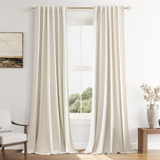 Guken 100% Blackout Curtains 40 Inch Wide by 84 Inch for Living Room Bedroom Back Tab Thermal Insulated Black Out Linen Drapes Room Darkening Window Curtains