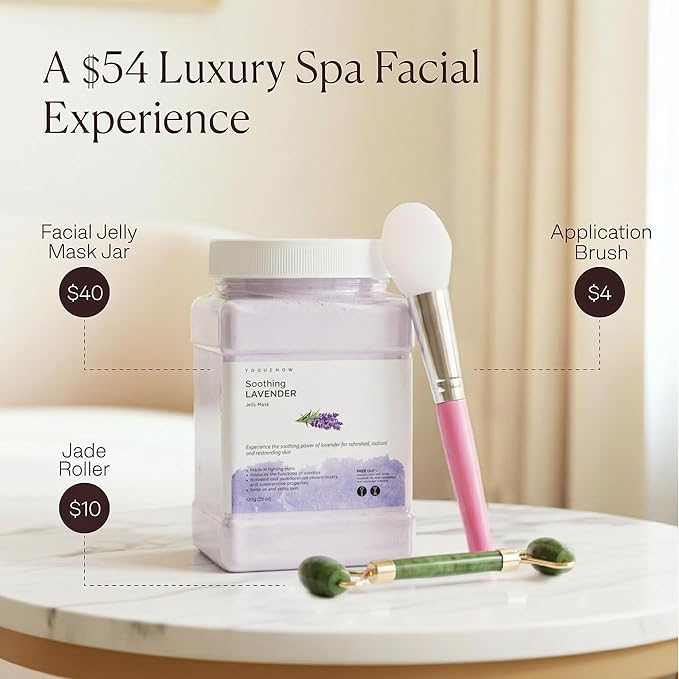Jelly Face Mask for Facials - Lavender Hydrating, Brightening & Nourishing Jelly Mask with Free Jade Roller & Spatula | Professional Hydrojelly Masks | Vajacial Jelly Mask | 23 Oz Jar Skin Care