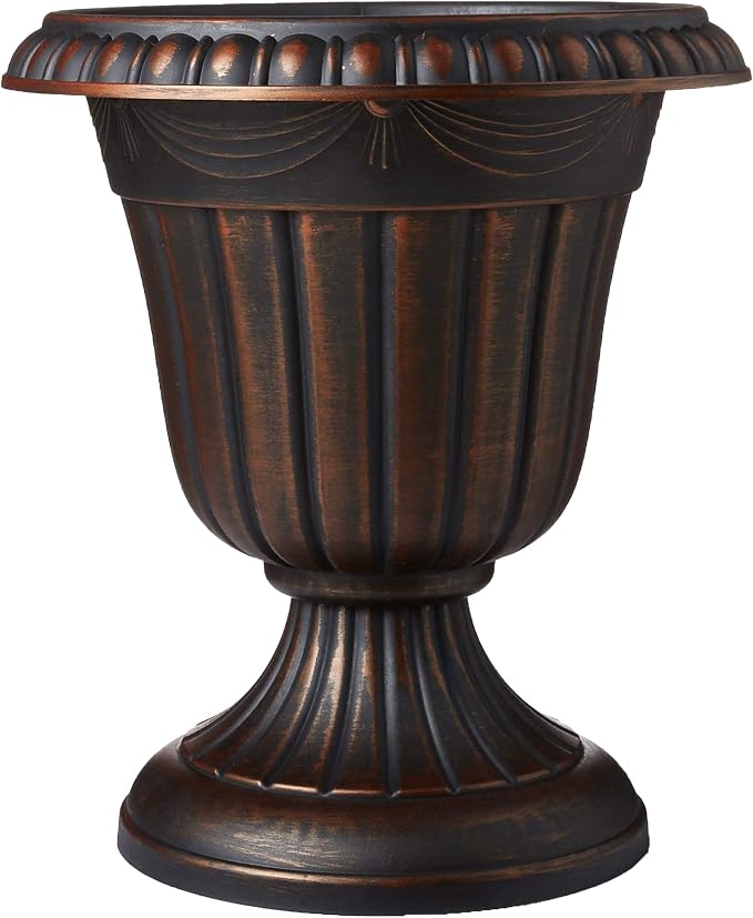 Arcadia Garden Products PL20CP Classic Traditional Plastic Urn Planter Indoor/Outdoor 10" x 12", Brushed Copper