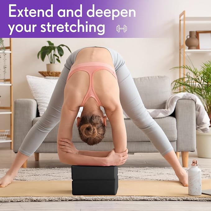 RoundFunny 4 Pack Yoga Blocks Non Slip Pilates Brick Foam Blocks Pilates Dance Gymnastics Workout Fitness Props Tool for Stretching Meditation and Exercise