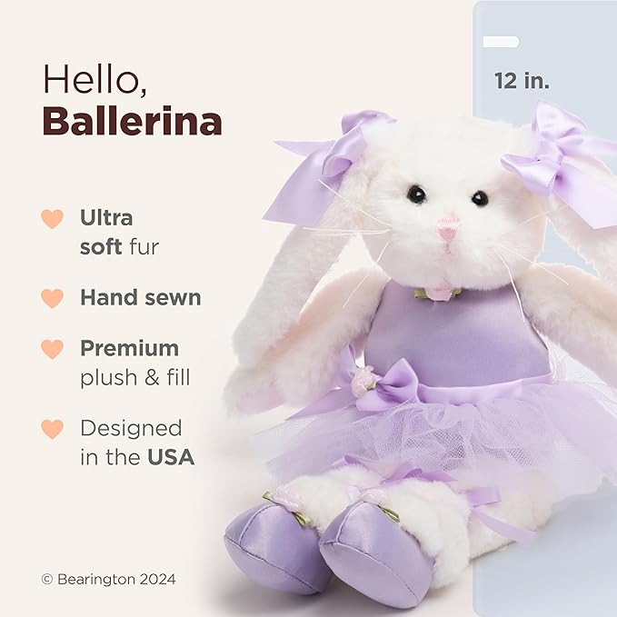 Bearington Collection Ballerina Stuffed Animal - Ballet Doll - Dance Recital Gifts for Girls - Bunny Twirlina - 12"