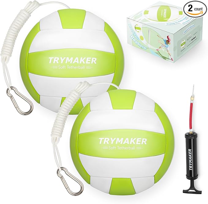 Trymaker Tetherball Ball and Rope, Tether Ball Soft, Tether Balls and Rope Set with Pump for Adults Backyard Outdoors