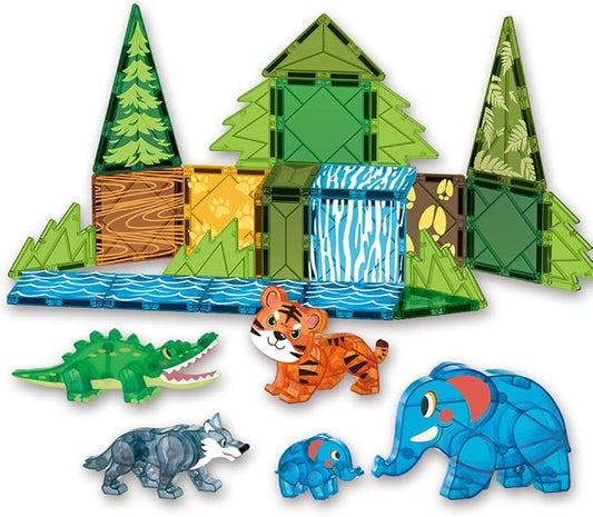 Magnetic Tiles Set Jungle Animals Theme Toys, Magnet Tiles Building Blocks Toys for Kids Ages 4-8