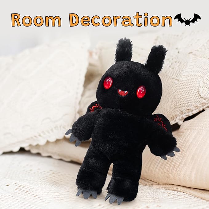 Mothman Plush Toy Halloween Stuffed Animals Cryptid Plush with Red Eyes and Embroidered Wings Gifts Collection Decor for Kids Adults Black 12 Inch