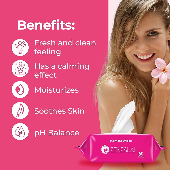 ZENZSUAL Intimate Wet Wipes 30 Count (Unscented)–pH-Balanced,Hypoallergenic Feminine Wipes for Sensitive Skin–Odor Control&Gentle Cleansing with Aloe Vera,Chamomile&Cranberry Extract-Daily Fresh Care