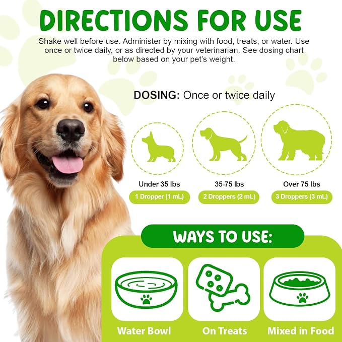 Yeast Infection Treatment for Dogs - Dietary Supplement with Herbal Blend to Soothe Itching & Promote Skin Health - Bacon Flavor Liquid Supplement for All Breeds, 2 fl oz