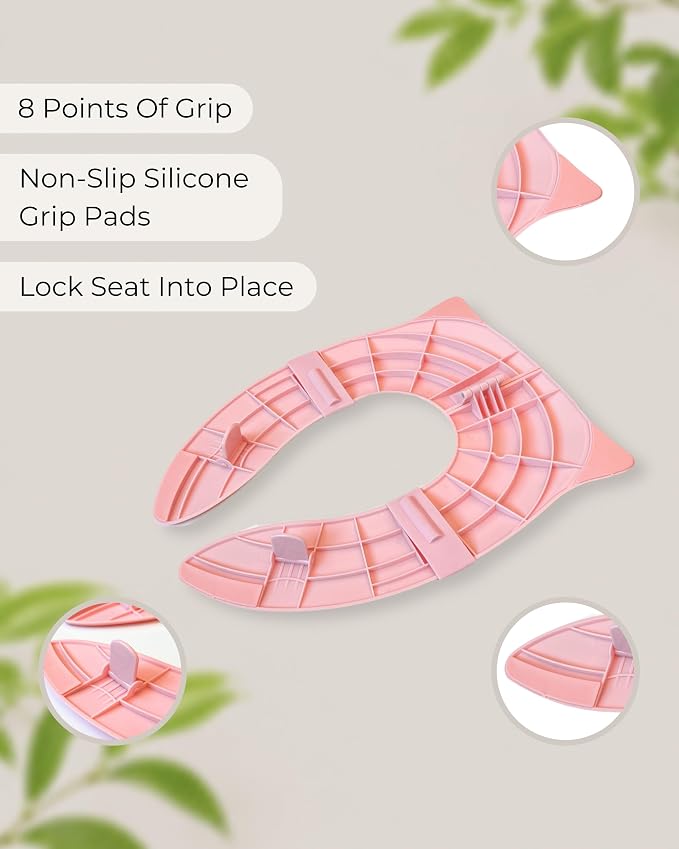 Hippypotamus Travel Potty Seat for Toddler - No-Pinch Folding Potty Training Seat - Non-Slip Silicone Grips - Includes Free Travel Bag (PINK Unicorn)
