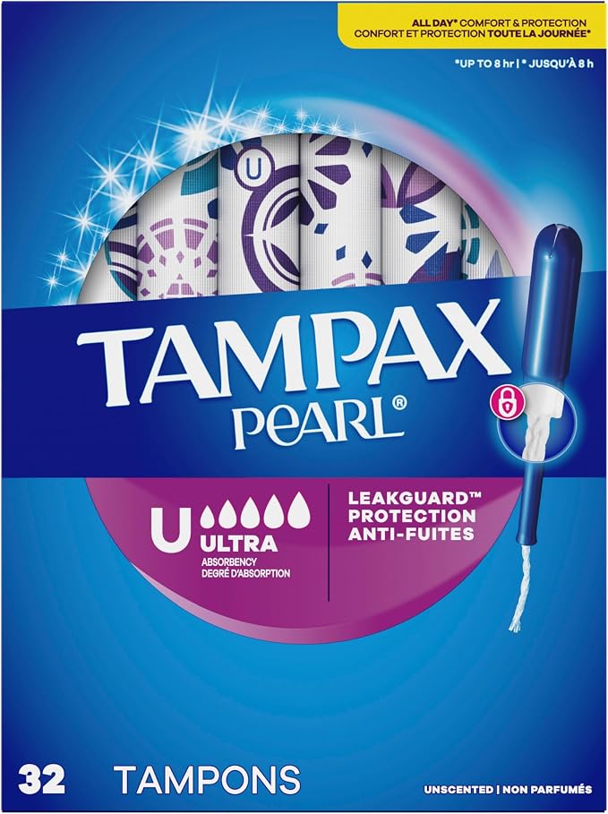 Tampax Pearl Tampons Ultra Absorbency with Leakguard Braid, Unscented, 32Count
