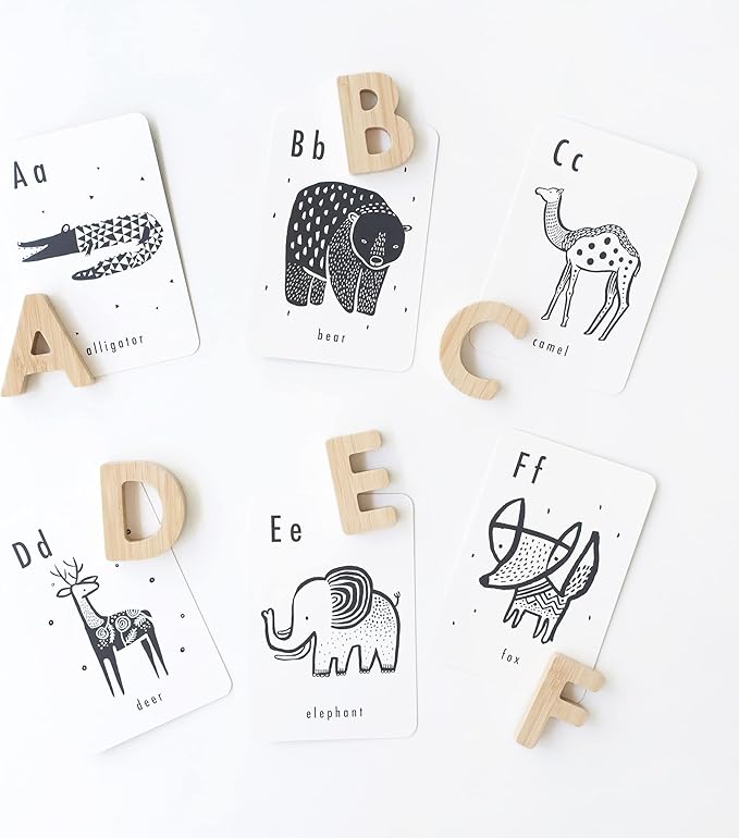 Wee Gallery Bamboo Alphabet, Natural Wood Blocks, Sensory Learning Toy, Wooden Alphabet Toys, 26 Large Letters for Toddler, Preschool Age Kids, Boy or Girl, Learn to Read, Trace, and Sort Pieces