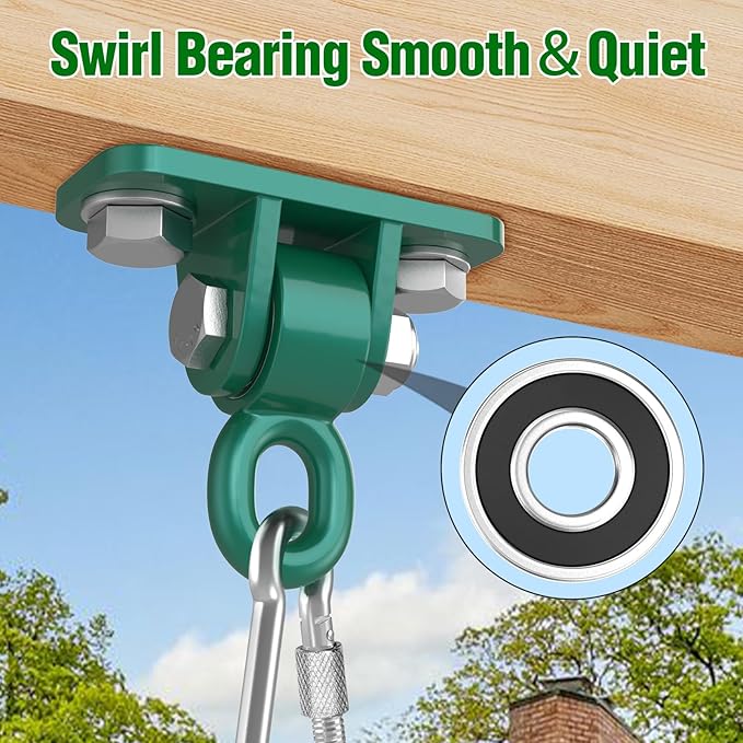 BETOOLL Heavy Duty Swing Hangers with Bearing, Porch Swing Hanging Kit for Outdoor Playground Tree Ceiling Mount Swingset Hardware Bracket Hooks for Hammock Yoga Punching Bag Accessories 4PCS Green