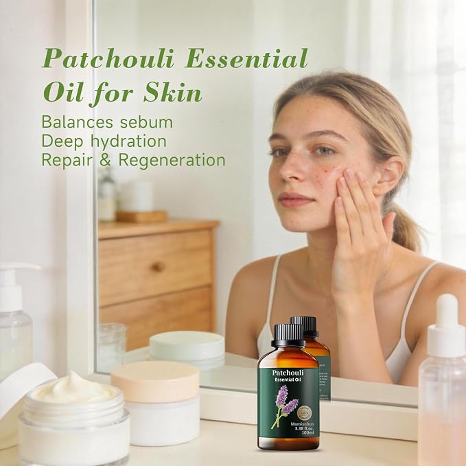 Patchouli Essential Oil, Earthy Scent, Outdoor & DIY, 3.38 Fl Oz | Mumianhua Patchouli Oil, Steam-Distilled. Musky-Earthy Aroma. For Outdoor Spray, Skin, Hair, Perfume & Soap Making