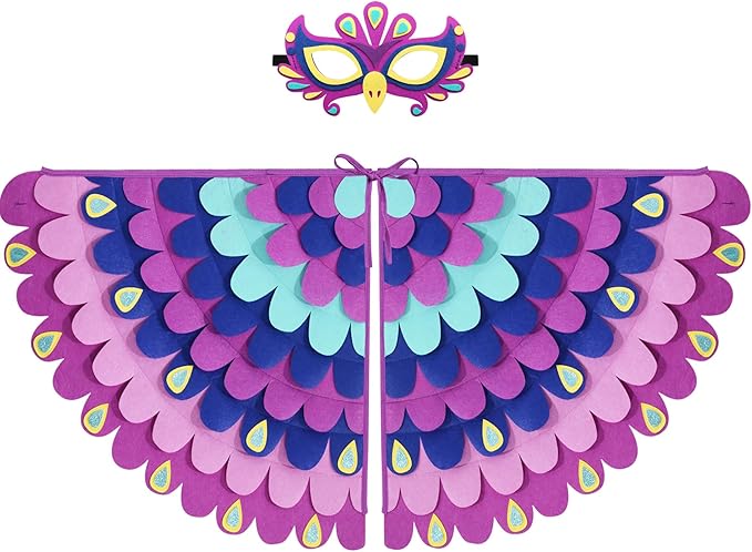 D.Q.Z Bird-Wings-Costume for Kids Dress Up, Felt Feathered Owl Parrot Chicken Animal Role Play Costume, Gift for Girl Boys