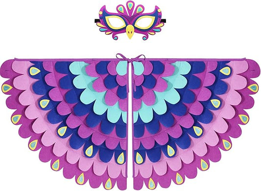 D.Q.Z Bird-Wings-Costume for Kids Dress Up, Felt Feathered Owl Parrot Chicken Animal Role Play Costume, Gift for Girl Boys