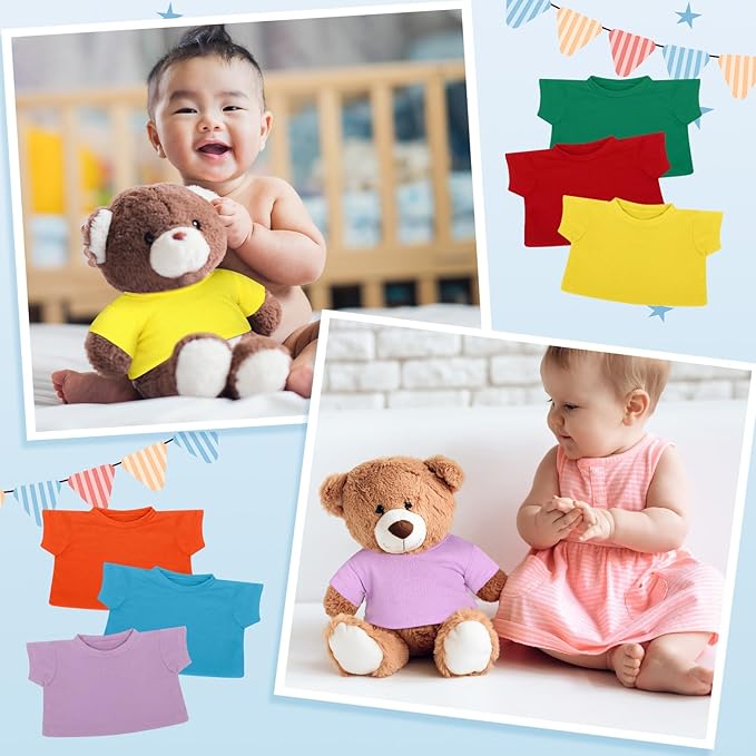 Skylety 6 Pcs Bear Clothes Basic Tee Shirt Classic Stuffed T Shirt Plush Crew Neck for Stuffed Bears Doll with 14 - 18 Inch, Bear Not Included(Rainbow)