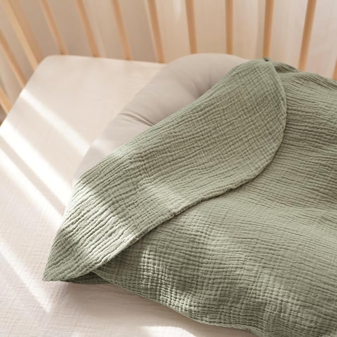 Konssy Muslin Baby Lounger Cover 2 Pack, 100% Cotton Newborn Lounger Cover, Soft and Breathable Baby Nest Slipcover for Boys Girls (Rabbit,Fog Green)