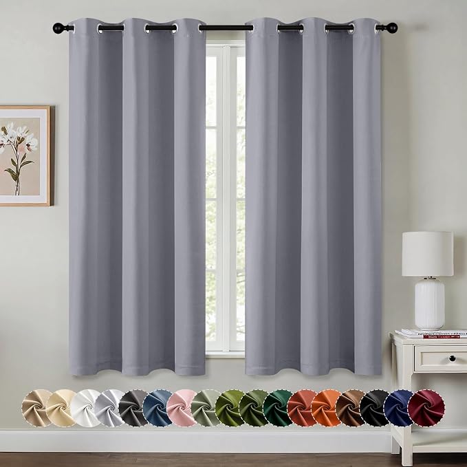 MIULEE Blackout Curtains for Bedroom 2 Panels 40 x 45 Inch Long Silver Grey | Thermal Insulated, Living Room Darkening Grommet Drapes, Noise Reducing, Light Blocking Window Treatments