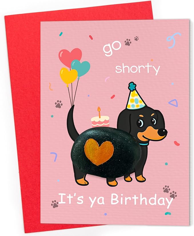 Handmade Dachshund Birthday Greeting – Funny Weiner Pebble Art Gift – Pet Lover Humor, Cute Party Design, Unique Birthday Surprise for Animal Enthusiasts