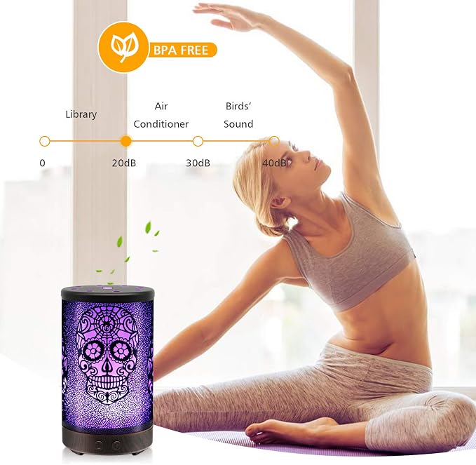 Skull Essential Oil Diffuser, Daroma 100ml Metal Aromatherapy Ultrasonic Cool Mist Humidifier Air Scent Home Office Gift, 7 Colors Changed LED Mood Light, Waterless Auto-Off