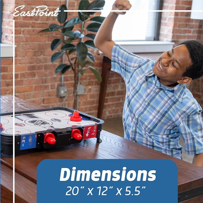 EastPoint Tabletop Air Hockey Table Pro - Black & White - LED Scoreboard for Hockey Game - Includes Pucks & Pushers for Table Games for Kids - Compact Durable Design for Tabletop Play
