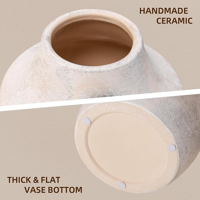Ceramic Flower Vase, 5.3 Inch Rustic Vase for Flowers, Small Terracotta Pottery Vase for Home Decor, Farmhouse Decorative Vase for Living Room Kitchen Table Shelf Bedroom Decor