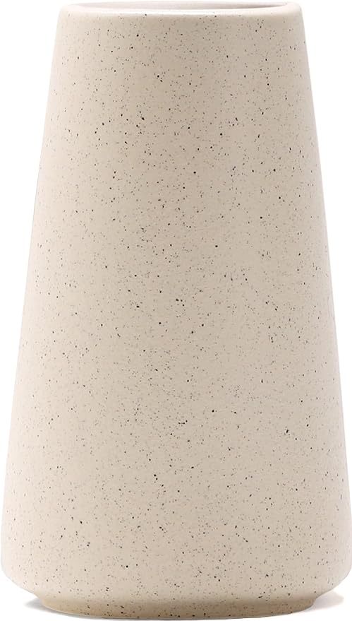Simple Boho Ceramic Flower Vase for Home Decor (Beige,Small) | 6'' Modern Neutral Vase for Flower Plant Pampas Grass, Fit for Table Shelf Centerpieces, Living Room Kitchen Wedding Gift