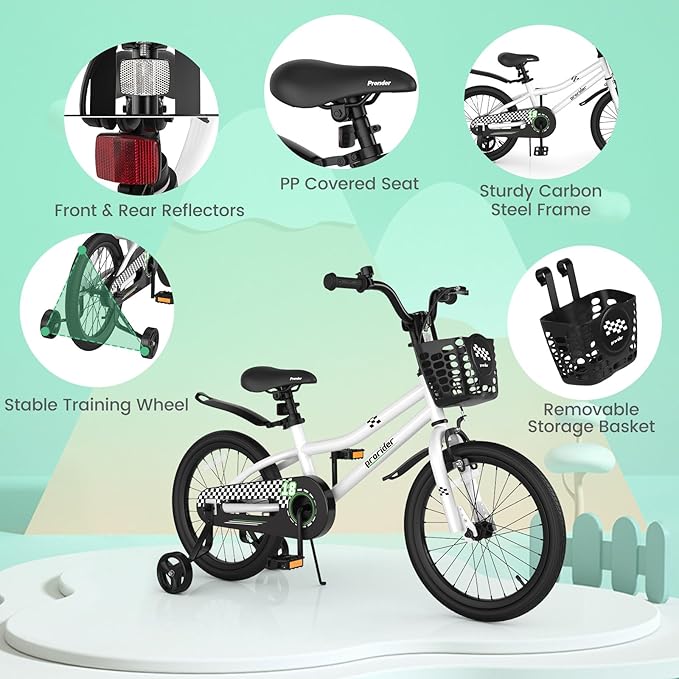 BABY JOY Kids Bike, 12 14 16 18 20 Inch Children Bikes for Boys Girls Teens 3-8 8+ Years w/Training Wheels or Kickstand, Handbrake, Coaster Brake & Removable Basket, Kids Bicycle of Multiple Colors