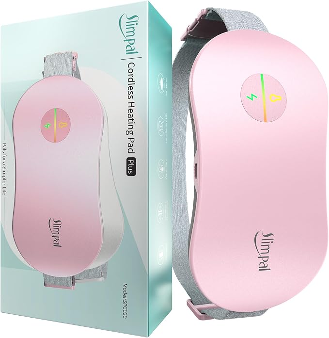 Slimpal Heating Pad for Period Cramps, Portable Cordless Electric Heating Pad for Menstrual Pain Relief Heat Belt, Rechargeable Wearable Heat Pad Gifts for Her Women Girl Wife Girlfriend, Pink