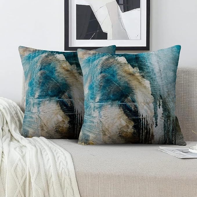 Throw Pillow Covers for Couch, 22x22 Inch, 2 Pack, Black Teal | Decorative Throw Pillow Covers Cushion Covers for Couch Bedroom Sofa Living Room