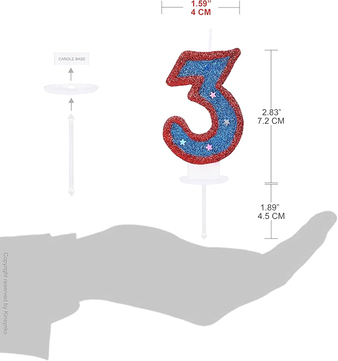 Number 3 Candle Birthday Boy Girl 3rd Birthday Cake Topper, Blue Captain Hero 3 Birthday Candle for Kid's Superheroes Theme Party Cake Decoration
