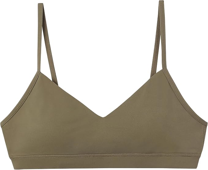 Oalka V Neck Sports Bra for Women Adjustable Padded Thin Straps Wireless Yoga Bras