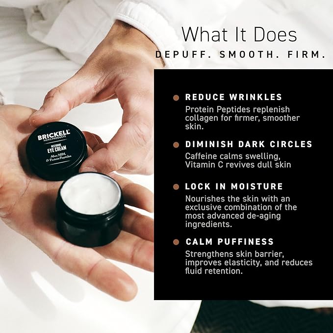 Brickell Men's Restoring Under Eye Cream for Men, Natural and Organic Anti Aging Eye Balm To Reduce Puffiness, Wrinkles, Dark Circles, Crows Feet and Under Eye Bags, 0.5 Ounce, Unscented