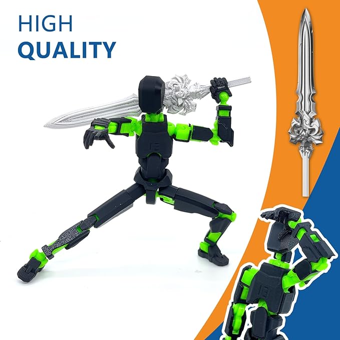 Assembled 2PC Lucky 13 Action Figures, Titan 13 Action Figure, 3D Printed Action Figure Multi-Jointed Movable, Dummy Hand Painted Figure, Desktop Decorations Game Gifts, (Black Green + Red Black)