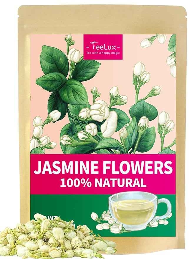 TeeLux Jasmine Tea Loose Leaf, Natural Jasmine Buds, Edible Dried Flowers for Tea, Baking, Caffeine Free, 3.5oz/100g