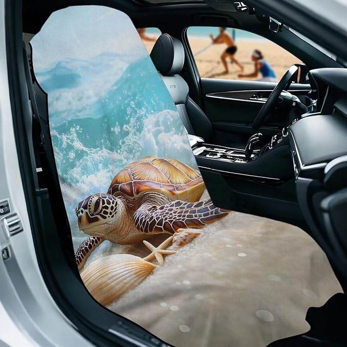 INSTANTARTS Beach Turtle Towel Car Seat Covers Seat Belt Cover Pad Car Seat Towel Cover as Yoga Mat