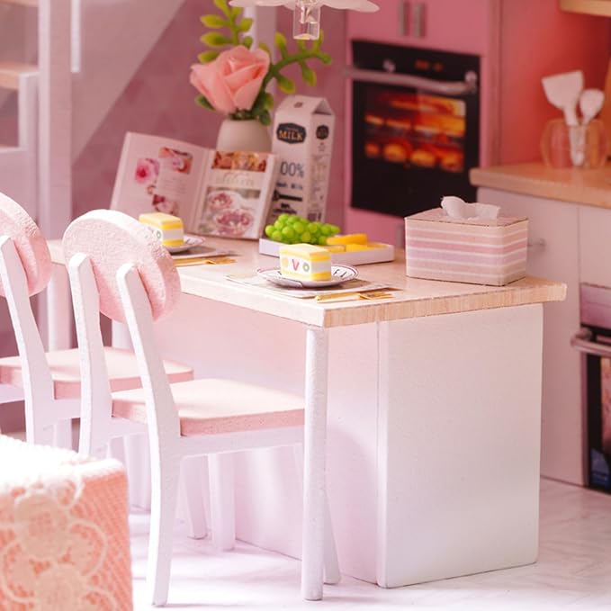 CUTEROOM DIY Miniature House Kit Handmade Wooden Dollhouse - Creative Doll House Kit for Birthday Plus Music Box & LED Light - Tranquil Time