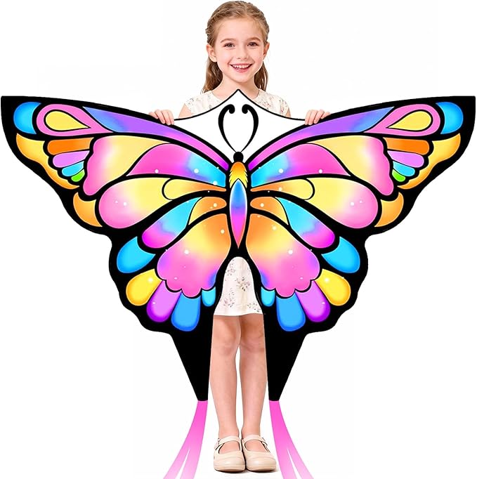 Simxkai Butterfly Kite for Kids & Adults, Easy to Fly Blue Big Kite for Beginners, Line Handle Included (1Pack 2Pack)