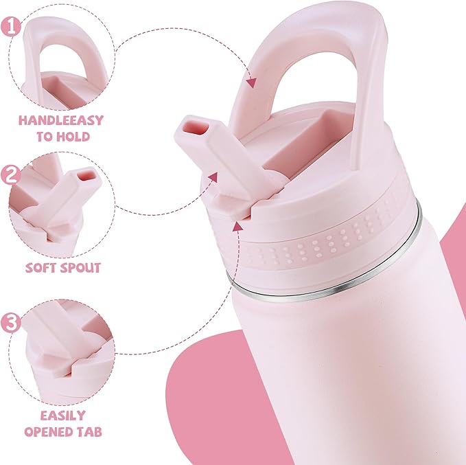 Kids Water Bottle,14oz Stainless Steel Insulated Water Tumbler Leak-Proof,School Water Mug,Small and Portable,Suitable for Boys and Girls to Use(Pink)