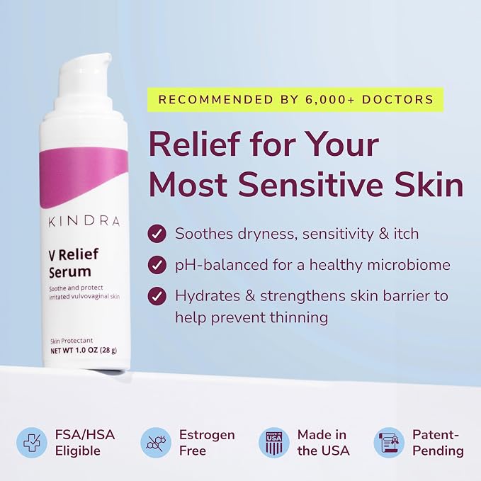 Kindra V Serum XL Vaginal Moisturizer - OBGYN Recommended For Itching, Burning, Thinning, Odor Support with Hyaluronic Acid, Estrogen-Free, pH-Balanced - 60 Applications