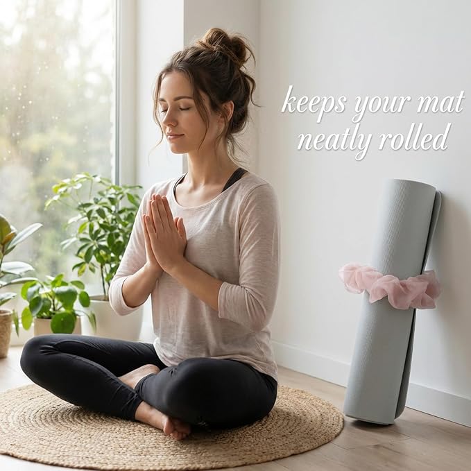 Yoga Mat Scrunchie Stretchable Elastic Chiffon Fabric Yoga Mat Holder Strap Band for Women Men(Mat Not Included)